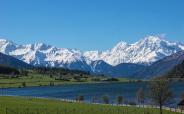 Spring on Lake Haidersee with the snow-covered Ortler